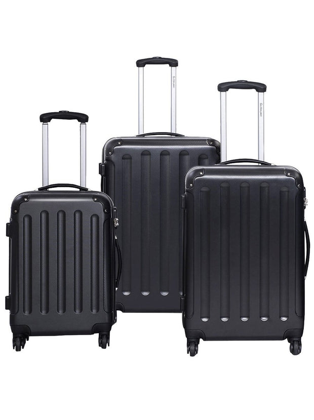 GLOBALWAY 3 Pcs Luggage Travel Set Bag ABS Trolley Suitcase Black